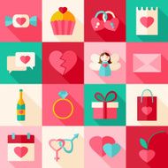 Valentine day flat style icon set with long shadow N2