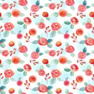 Seamless pattern with red roses and some floral elements