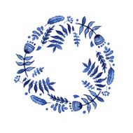 Watercolor wreath with blue flowers