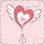 pink valentine card with heart and engagement ring