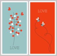 Romantic spring poster with pretty couples of butterflies and bees