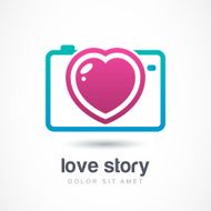 Abstract colorful photo camera with heart lens Vector logo icon