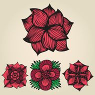 Floral doodling flowers set in tattoo style N9