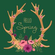 Vintage card with deer antlers and flowers N3