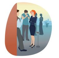 Company employees smoking outside of office talking