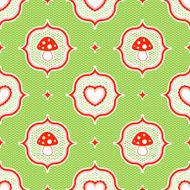 polka dot pattern with fly agaric mushroom and heart seamless