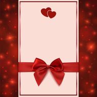 Greeting card template with red bow ribbon and two hearts N3