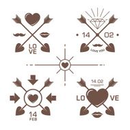 Valentine&#039;s day one color labels with arrows