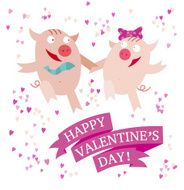 Valentines day happy pigs run skipping