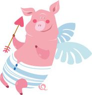 piglet-cupido with an arrow