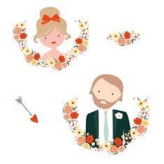 Wedding designs with groom and bride characters N2