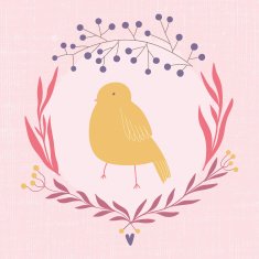 Cute vector floral card with bird N2