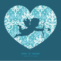 Vector light blue swirls damask shooting cupid silhouette frame pattern N2