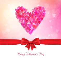 happy Valentine's Day bokeh background with ribbon and bow