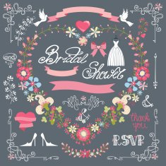 Bridal shower template set Decor element floral wreath N2