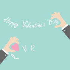 Businessman hands holding Valentines day text and word love Flat