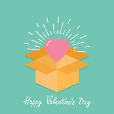 Big pink shining heart in the box Flat Valentines day