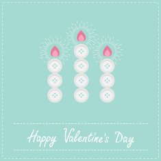 Three candles button blue background Dash line Valentines day Flat