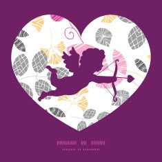 Vector abstract pink yellow and gray leaves shooting cupid silhouette N2