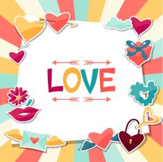 Background with Valentine's and Wedding stickers N3