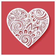 Deco Floral Heart on Red Background Design element N15