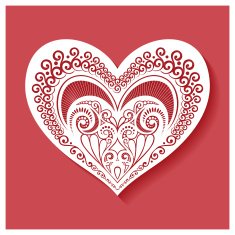 Deco Floral Heart on Red Background Design element N16
