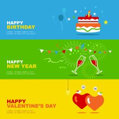 Three Celebrates Birthday New Year Valentine's Day