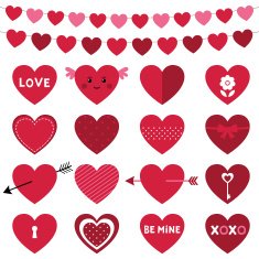 Valentines Day decoration and hearts vector set