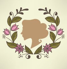 retro woman portrait and floral frame