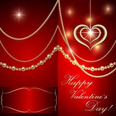 Vector Saint Valentine red invitation card with hearts and golden