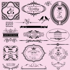 Collection of wedding calligraphic frames and elements