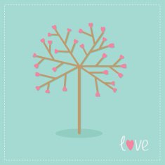 Love tree with hearts and word love Flat design