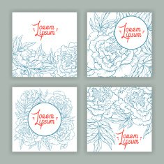 four square cards with beautiful peonies