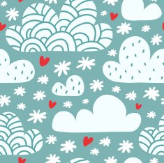 Seamless pattern with clouds snow and hearts N2