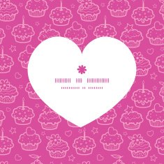 Vector colorful cupcake party heart silhouette pattern frame N2