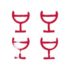 Set of hand-drawn simple half full wineglasses brush drawing