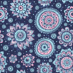Vintage Christmas seamless pattern with flowers and snowflakes N2