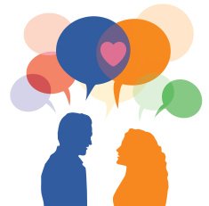 Man and woman talking speech bubble