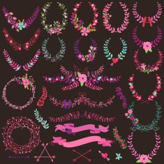 Vector Collection of Valentine's Day or Wedding Themed Laurels