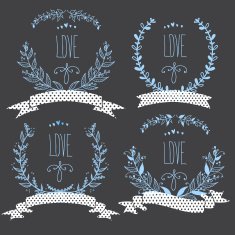 Love cards Floral wedding wreath with ribbons