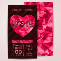 Wedding invitation cards template with abstract polygonal heart