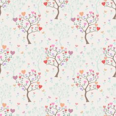 Seamless background with trees and multicolored hearts