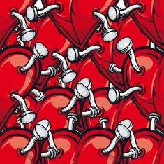 Seamless pattern of nails in red hearts