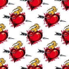 Burning fiery heart seamless pattern