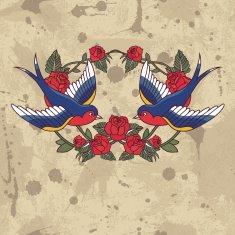 Old school frame with roses and birds N5
