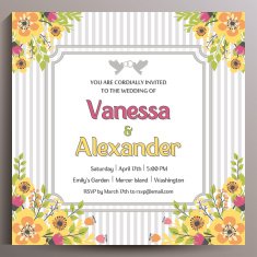 Vintage Wedding Invitation Floral square card 14 5 cm N6