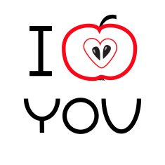 Red apple with heart shape I love you card Flat