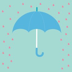 Blue umbrella with rain hearts Love card Flat design N2