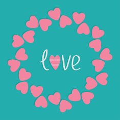 Round love frame with pink hearts Flat design style