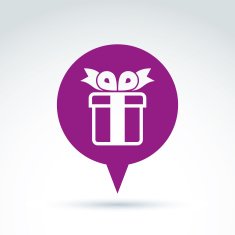 Speech bubble with a purple gift box Vector present icon